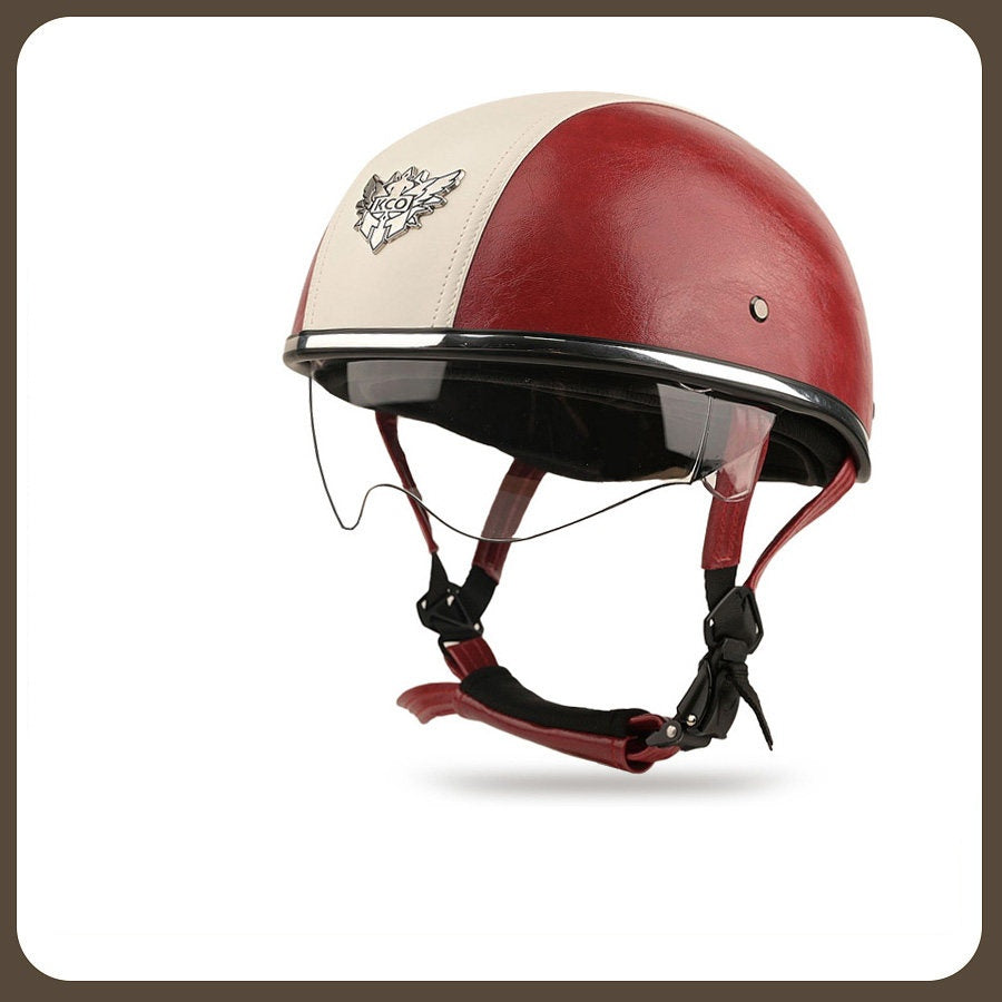 Retro two-tone cruiser motorcycle helmet with goggles-I23