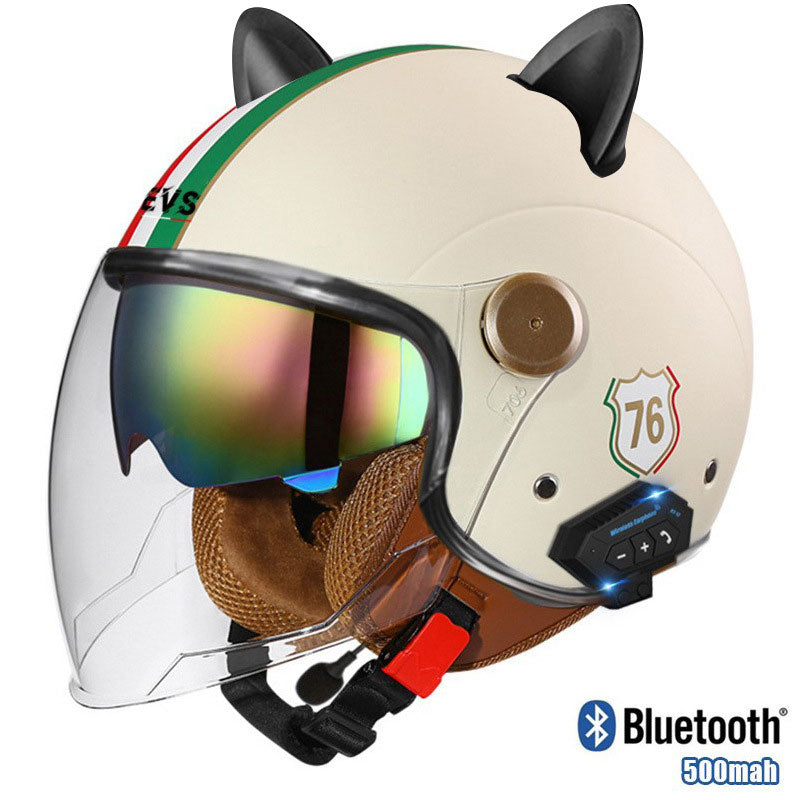 Cat-Ear Open-Face Motorcycle Helmet with Bluetooth Function-I67