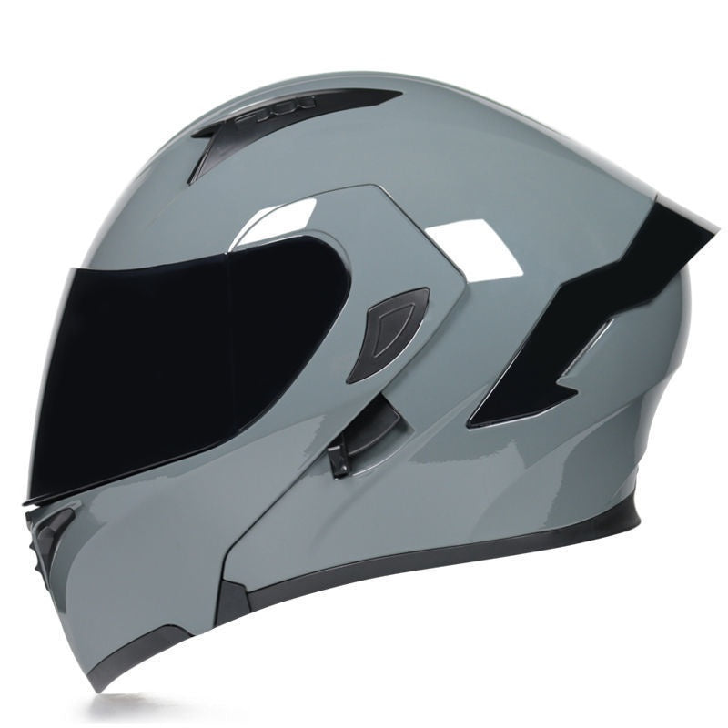 Motorcycle modular helmet with dual visors and a minimalist rear spoiler-I152