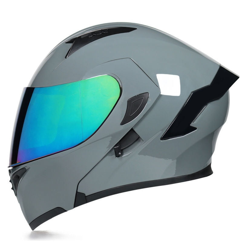 Motorcycle modular helmet with dual visors and a minimalist rear spoiler-I152
