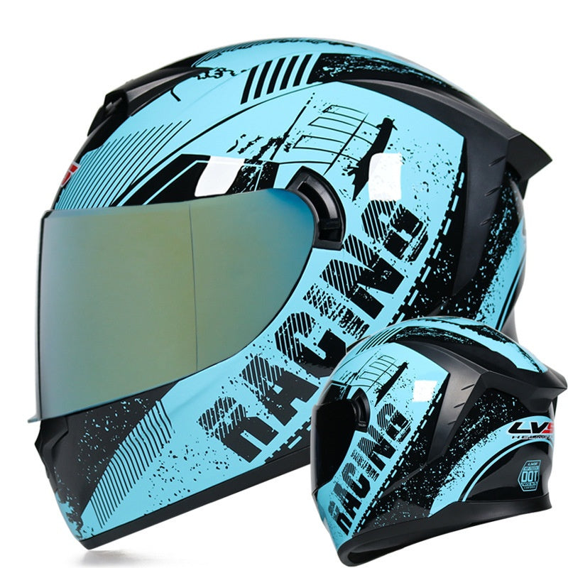 Gold-finish full-face motorcycle helmet with dual visors-I207