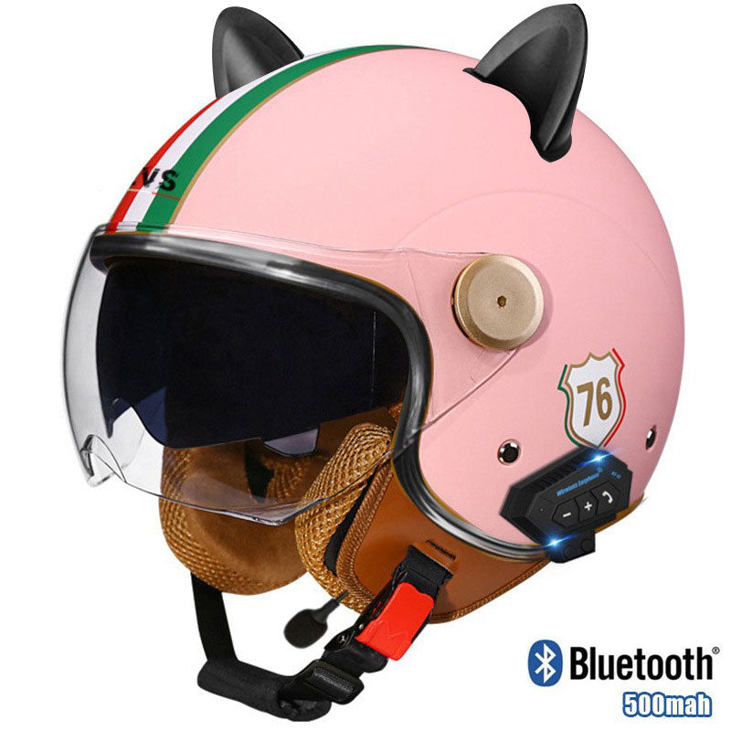 Cat-Ear Open-Face Motorcycle Helmet with Bluetooth Function-I67