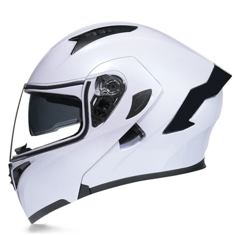 Motorcycle modular helmet with dual visors and a minimalist rear spoiler-I152
