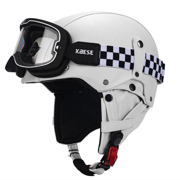 Retro open-face motorcycle helmet with goggles-I103