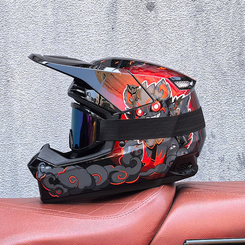 Stylish off-road motorcycle helmet with goggles-I173
