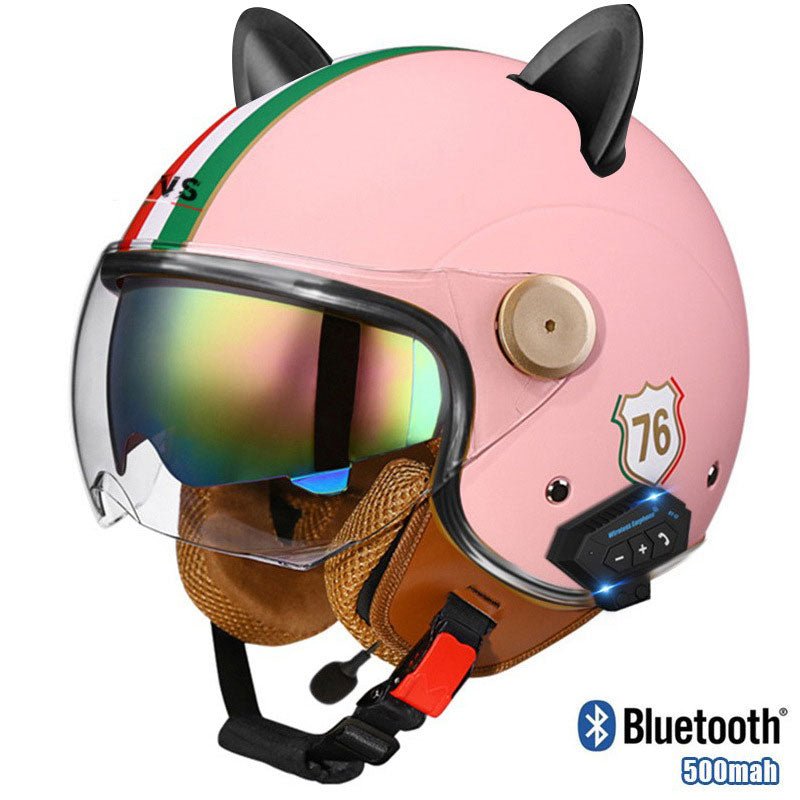 Cat-Ear Open-Face Motorcycle Helmet with Bluetooth Function-I67