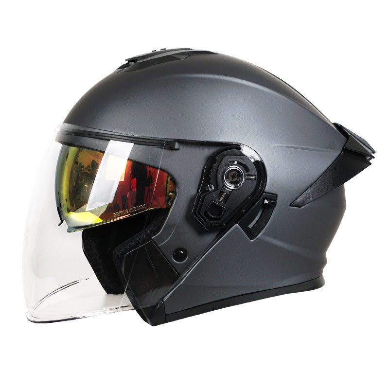 Dual-lens open-face motorcycle helmet with sun visor-I74