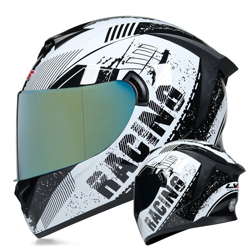 Gold-finish full-face motorcycle helmet with dual visors-I207