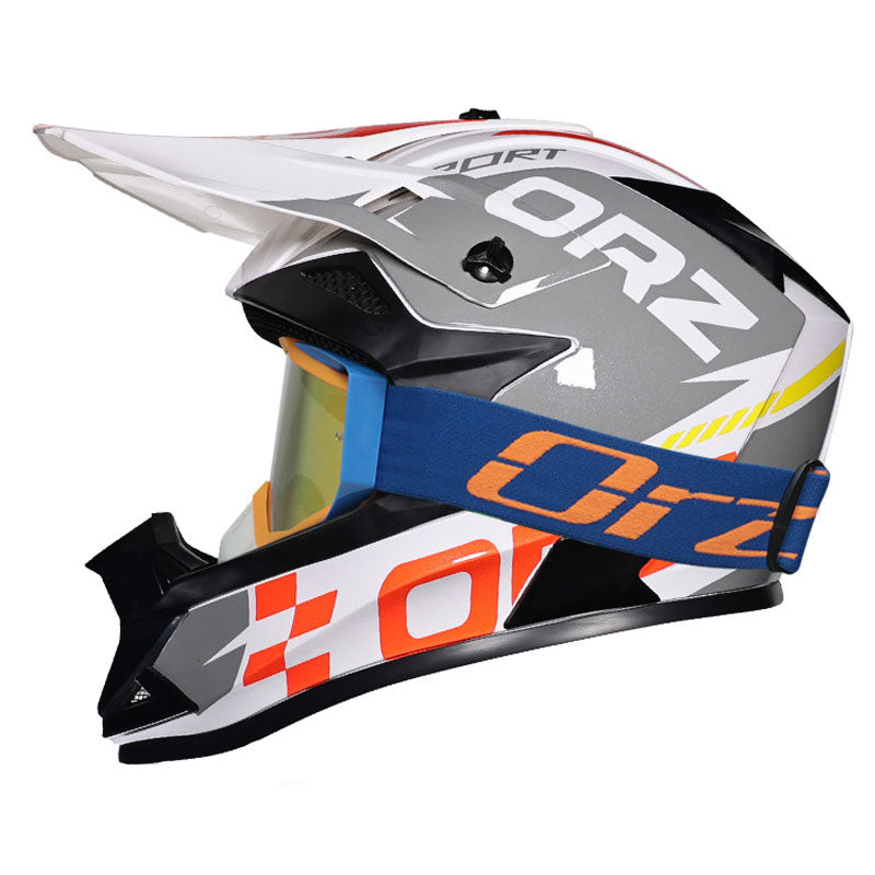 Breathable off-road motorcycle helmet with orange-framed goggles-I220