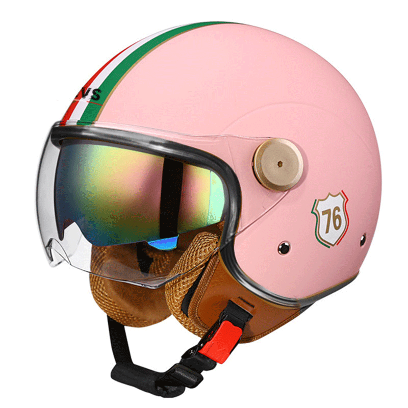 Retro 3/4 open-face motorcycle helmet with dual visors- I71