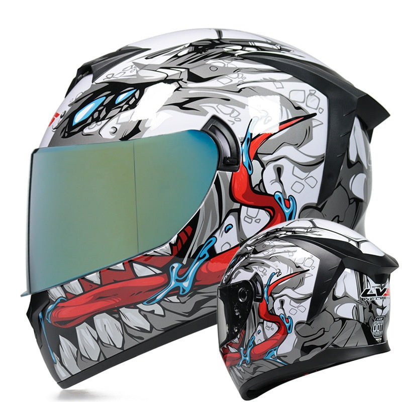 Gold-finish full-face motorcycle helmet with dual visors-I207