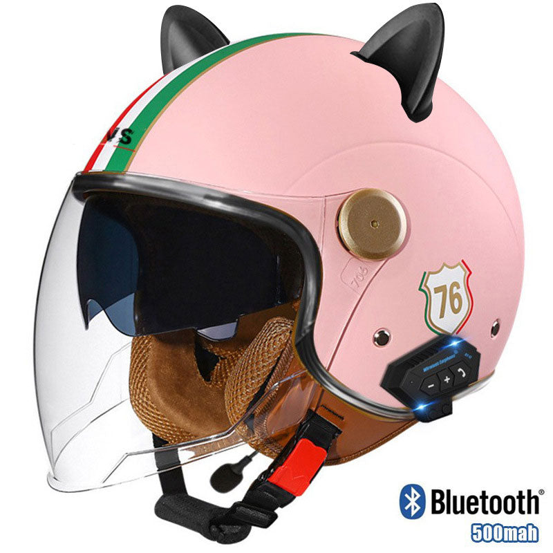 Cat-Ear Open-Face Motorcycle Helmet with Bluetooth Function-I67