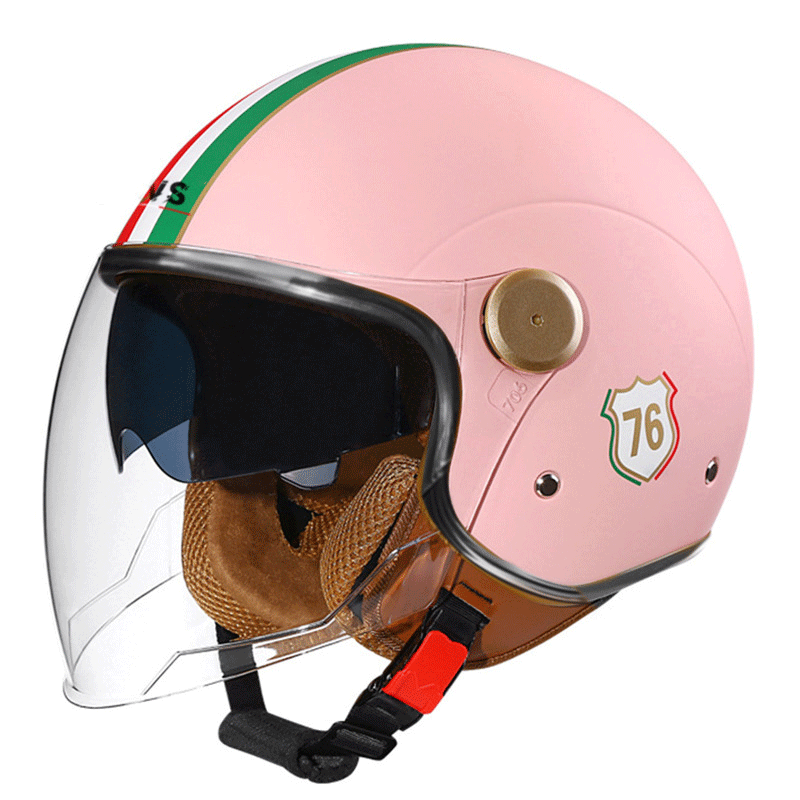 Retro 3/4 open-face motorcycle helmet with dual visors- I71
