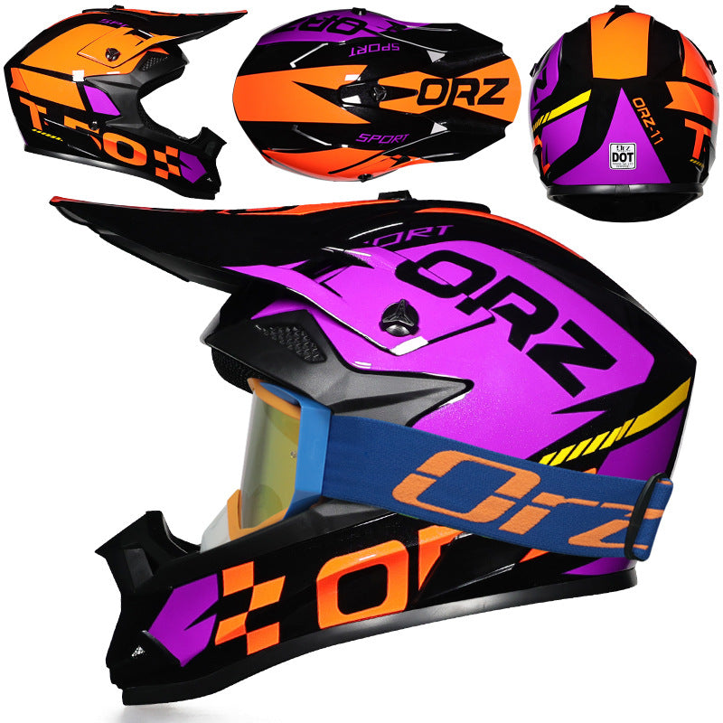 Breathable off-road motorcycle helmet with orange-framed goggles-I220