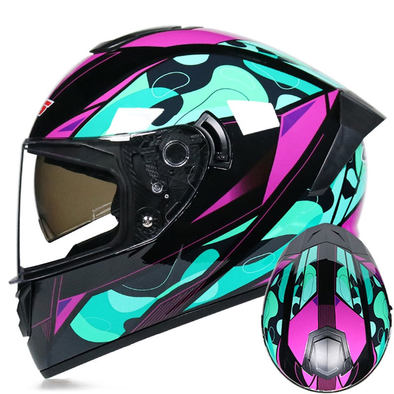 Dazzling Full-Face Motorcycle Helmet with Dual Visors (Racing Style)-I158