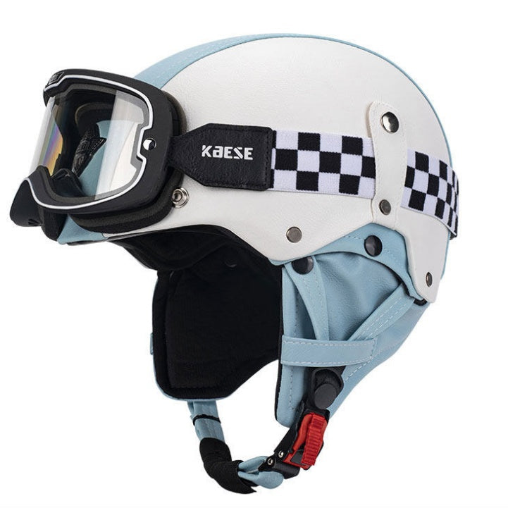 Retro open-face motorcycle helmet with goggles-I103
