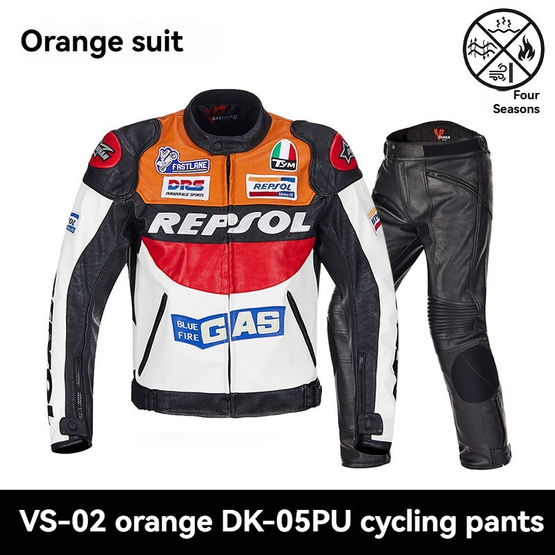 Men's and women's anti-fall imitation racing street bike motorcycle leather jacket - J32