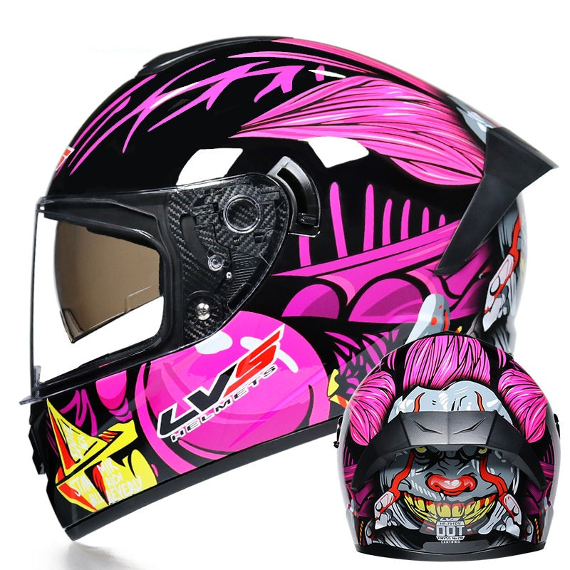 Dazzling Full-Face Motorcycle Helmet with Dual Visors (Racing Style)-I158