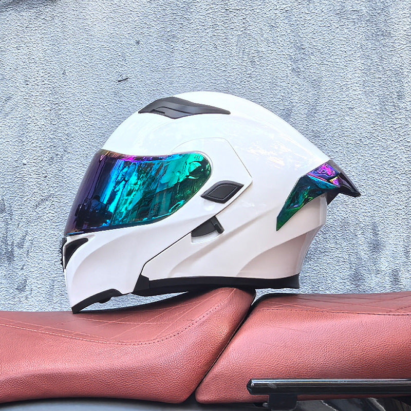 Modular motorcycle helmet with dual visors and a colorful rear spoiler-I151