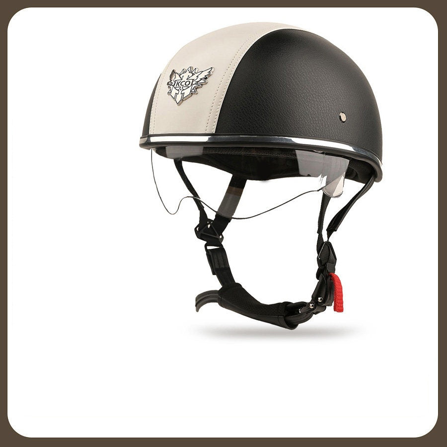Retro two-tone cruiser motorcycle helmet with goggles-I23