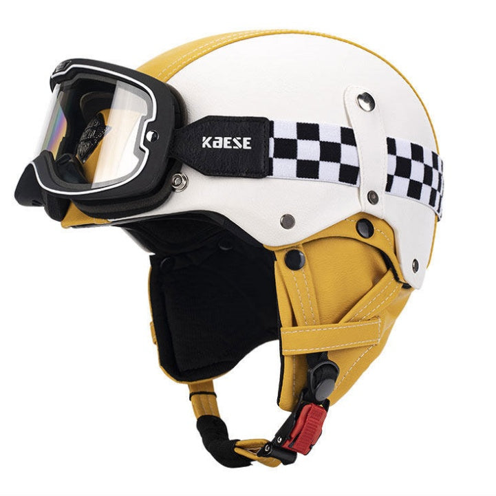 Retro open-face motorcycle helmet with goggles-I103