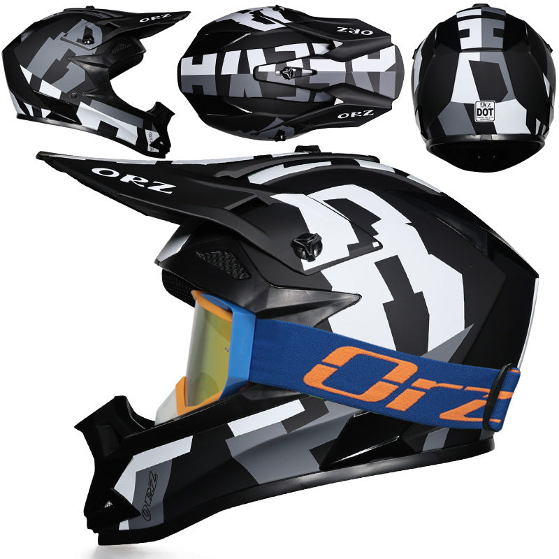 Breathable off-road motorcycle helmet with orange-framed goggles-I220