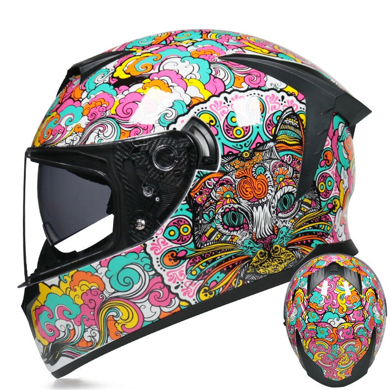 Gold-finish full-face motorcycle helmet with dual visors-I207