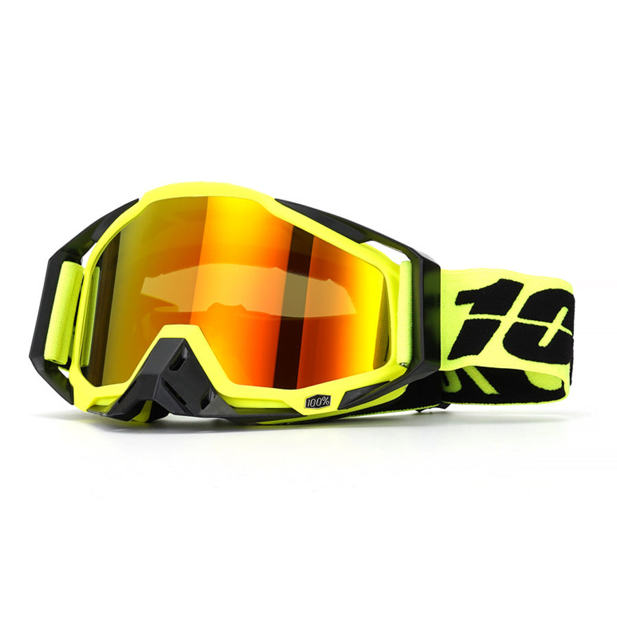 Motorcycle goggles in a yellow and blue color scheme-H08