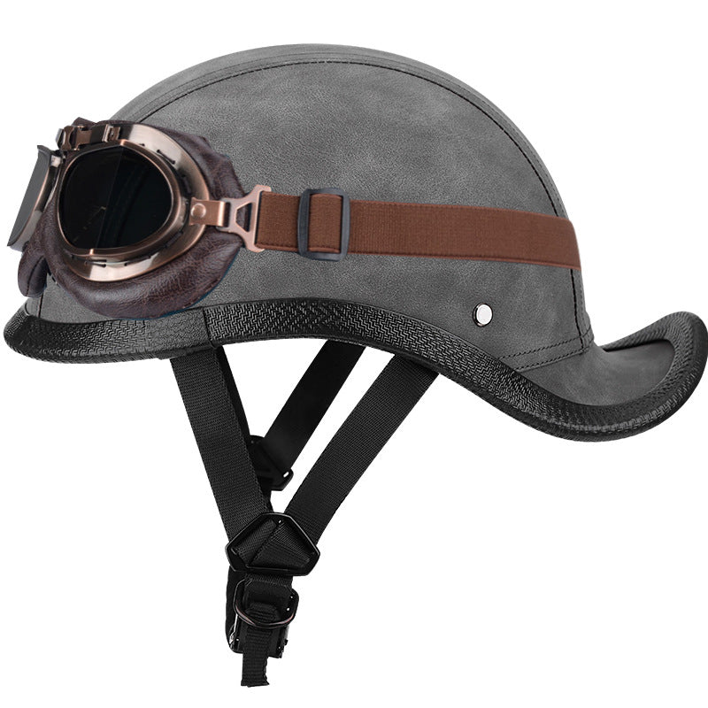 Retro leather baseball cap style cruiser helmet-I49