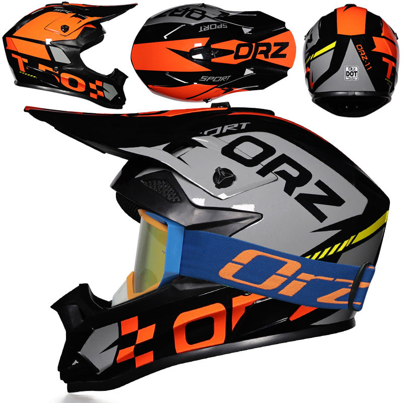 Breathable off-road motorcycle helmet with orange-framed goggles-I220