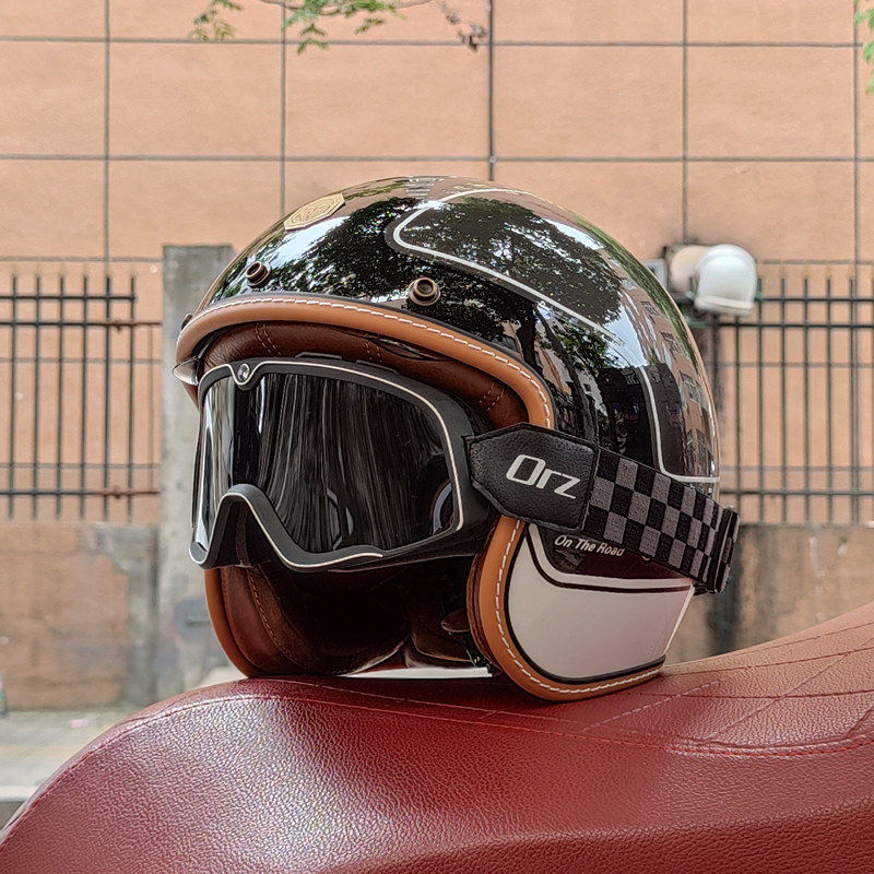 Retro-style open-face motorcycle helmet-I25