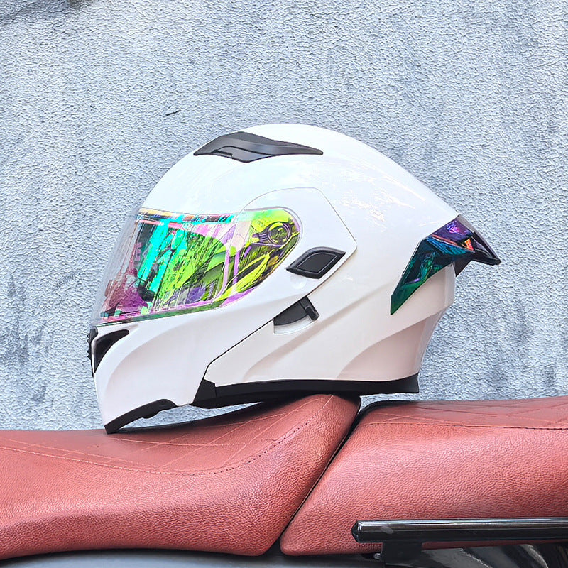 Modular motorcycle helmet with dual visors and a colorful rear spoiler-I151