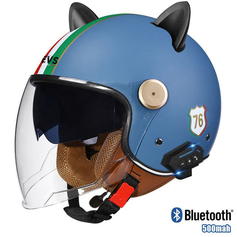 Cat-Ear Open-Face Motorcycle Helmet with Bluetooth Function-I67