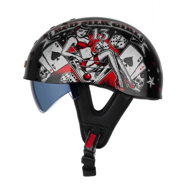 KTVMOTO Retro Skull Half Helmet with Visor for Motorcycle Riders- I28