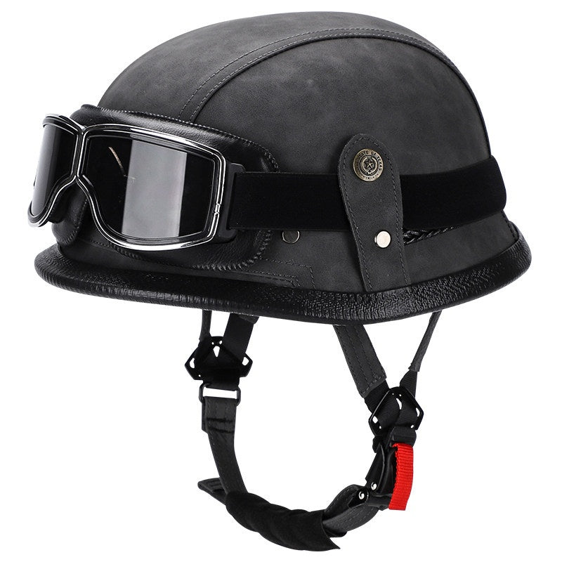 Retro leather cruiser motorcycle half helmet- I15