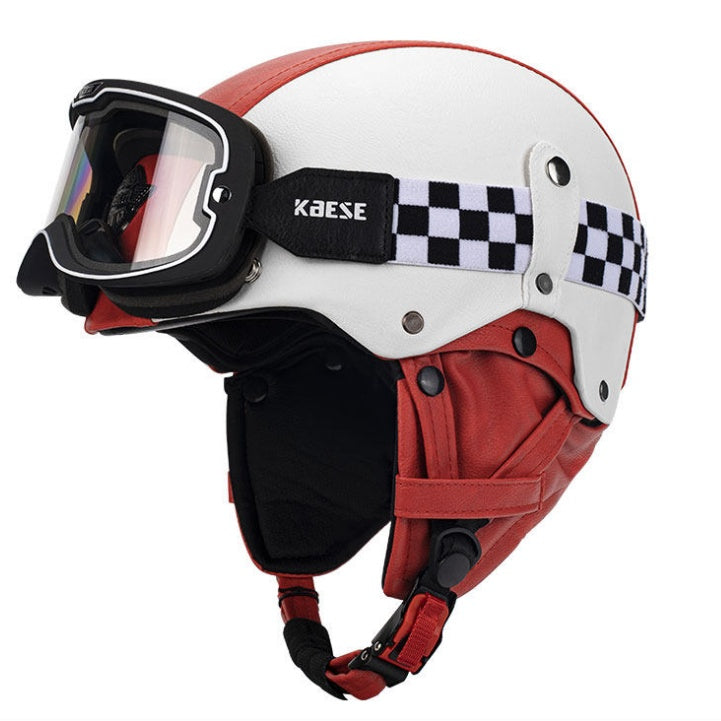Retro open-face motorcycle helmet with goggles-I103