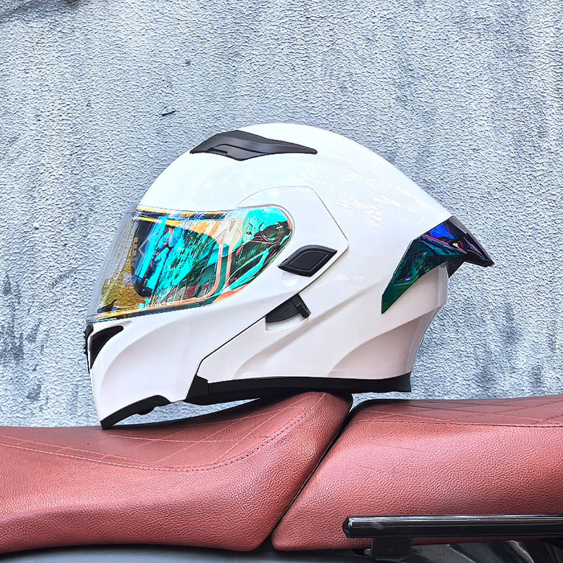 Modular motorcycle helmet with dual visors and a colorful rear spoiler-I151
