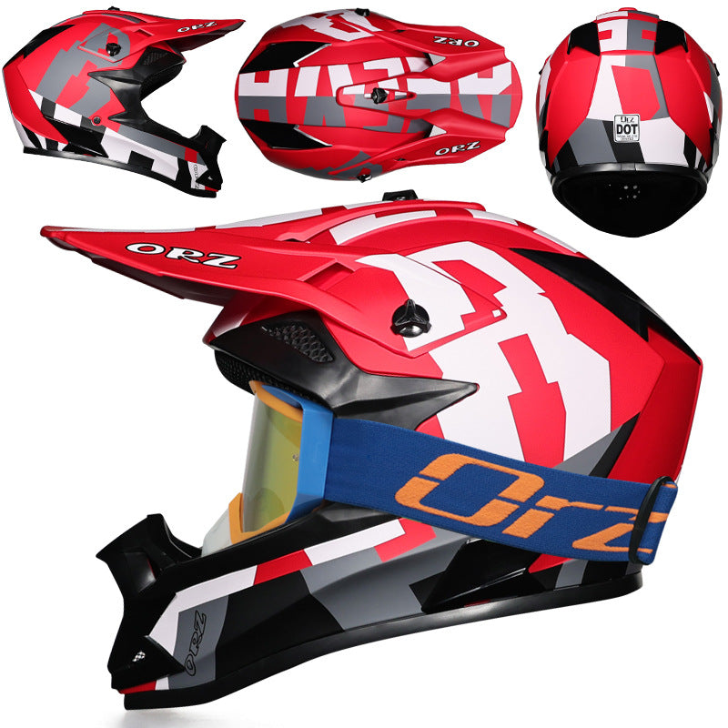 Breathable off-road motorcycle helmet with orange-framed goggles-I220