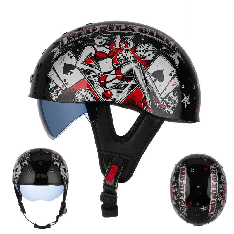Retro half helmet with nine ventilation holes - I28