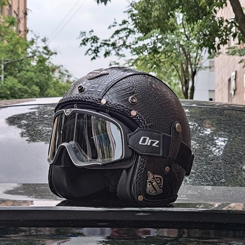 Matte Leather Retro Motorcycle Half Helmet-I19