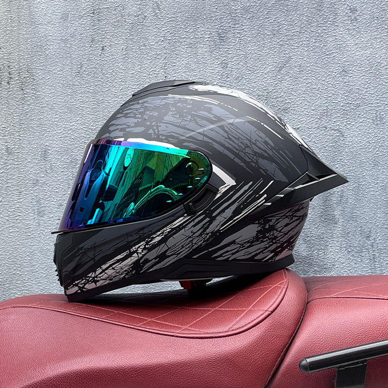 Full-face motorcycle helmet with iridescent visor-I192