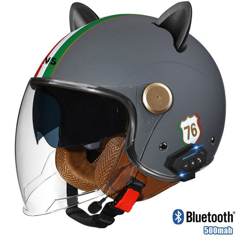 cat ears motorcycle helmet with bluetooth Cat-Ear Open-Face Motorcycle Helmet with Bluetooth Function-I67