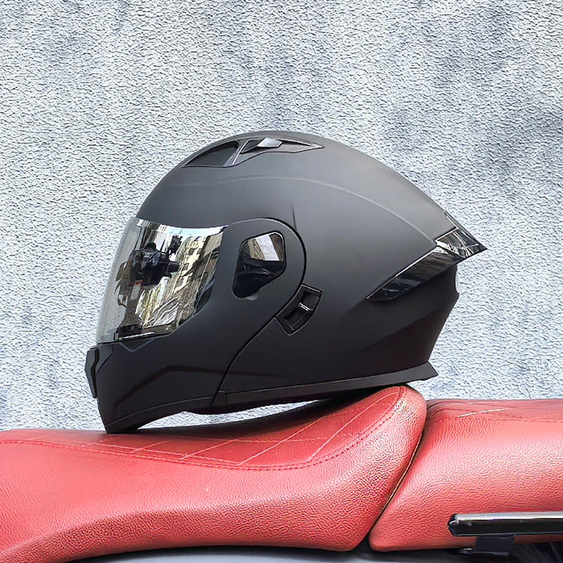 Flip-up motorcycle helmet with aurora-style finish and dual visor-I186