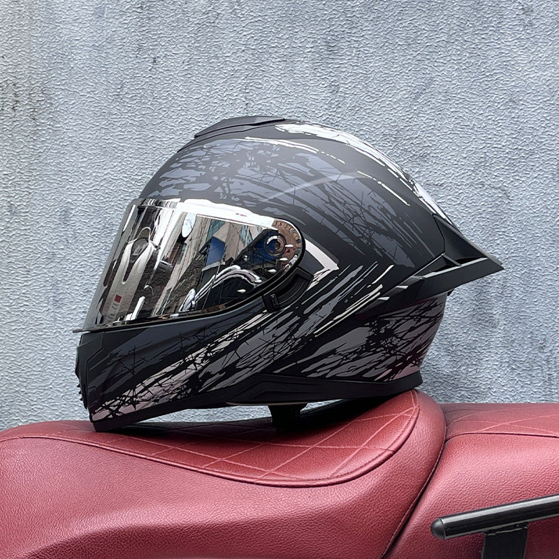 Full-face motorcycle helmet with dual visors (silver visor)-I193