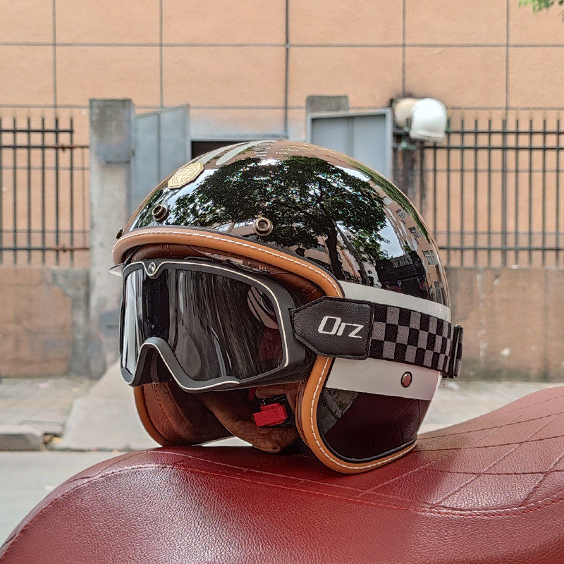Retro-style open-face motorcycle helmet-I25