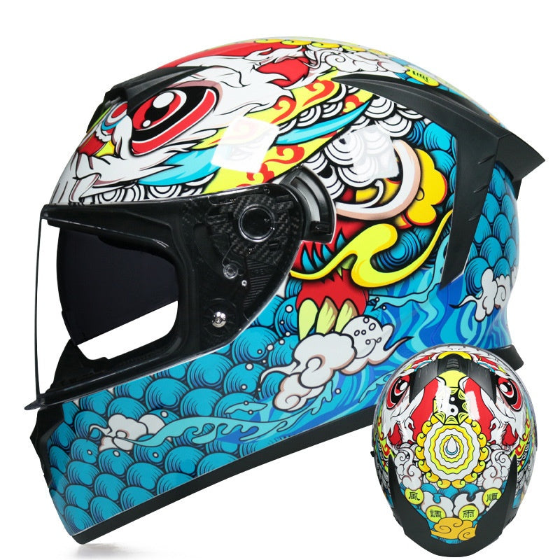 Gold-finish full-face motorcycle helmet with dual visors-I207