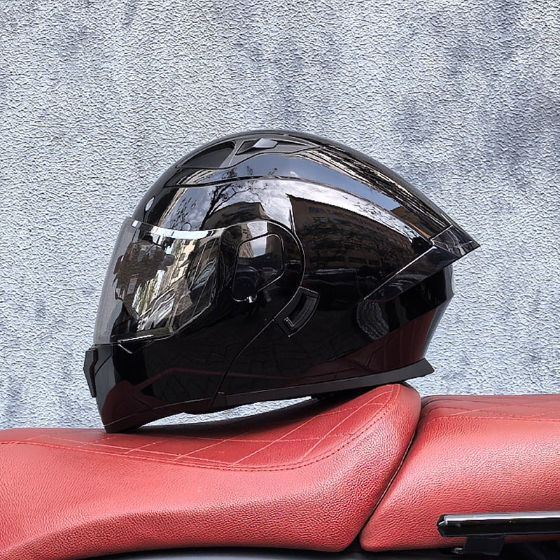 Flip-up motorcycle helmet with aurora-style finish and dual visor-I186