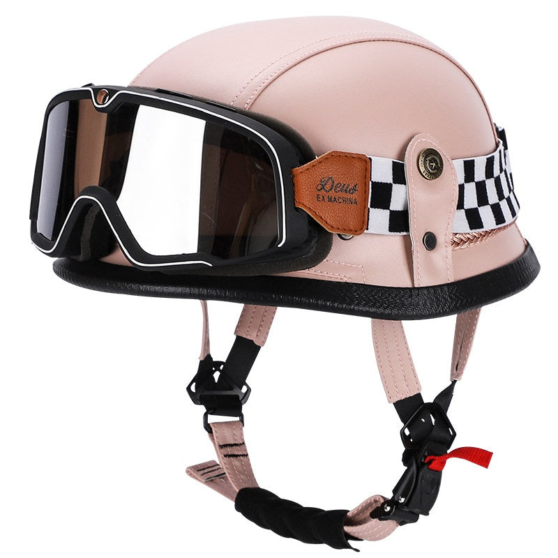 Retro leather cruiser motorcycle half helmet- I15
