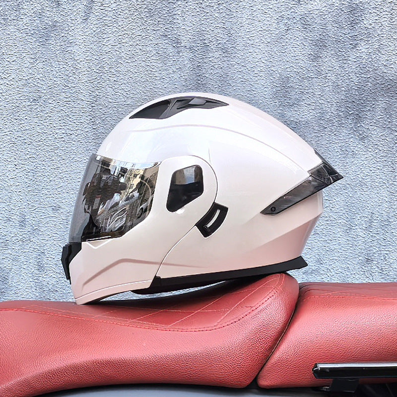 Flip-up motorcycle helmet with aurora-style finish and dual visor-I186