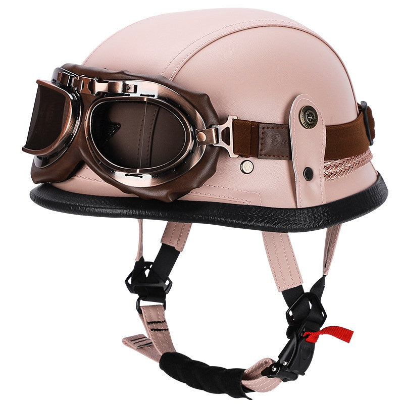 Retro leather cruiser motorcycle half helmet- I15
